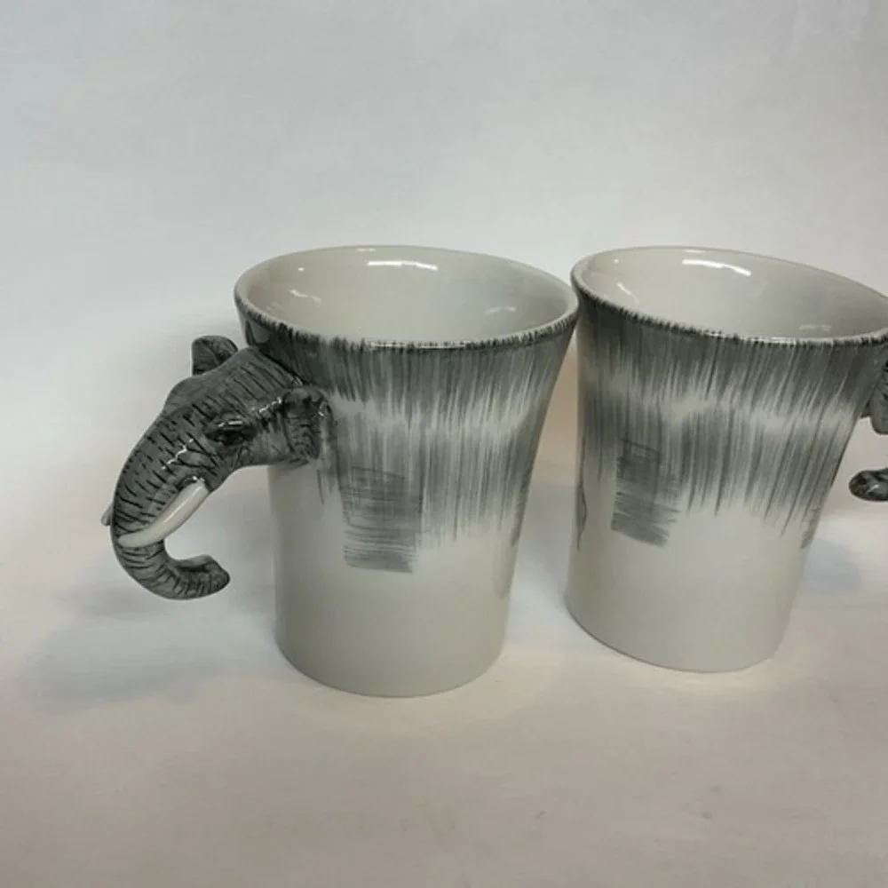 NWOB Pier‎ 1 Imports Hand Painted Figural Elephant Coffee Mug Cup 3D 5